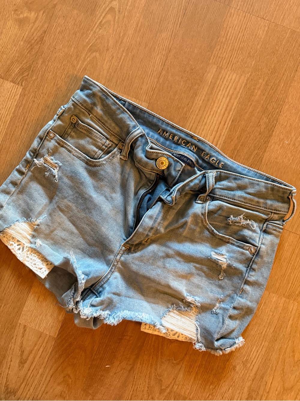 American Eagle Outfitters Light Wash Distressed Denim Shorts